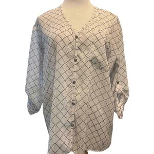 CAbi White and Black Checkered Blouse